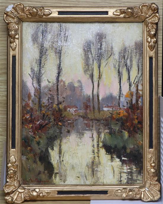 Rene de Baugnies (1869-1962), oil on card, Etang en Foret de Soignes, signed, 23 x 17cm